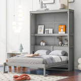 Full Size Murphy Wall Comfort Bed With Shelves - Gray
