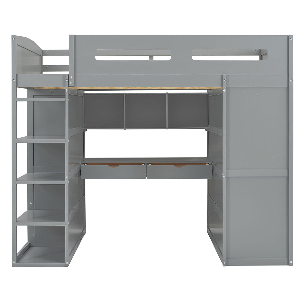 Loft Bed With Desk, Wardrobes, 4 Drawers And 4 Shelves