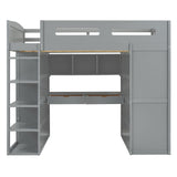 Loft Bed With Desk, Wardrobes, 4 Drawers And 4 Shelves