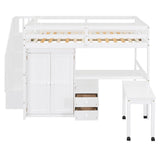 Loft Bed With Stairs, Bookshelf, Drawers, Desk & Wardrobe, Space Saving Multifunctional Furniture