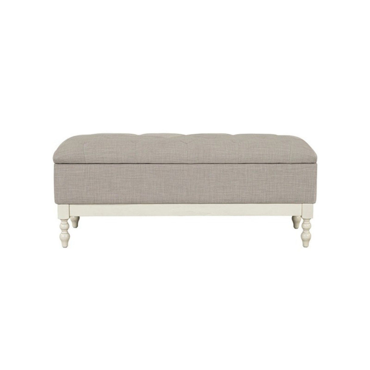 Tufted Storage Bench With Soft Close Lid - Light Gray / Cream