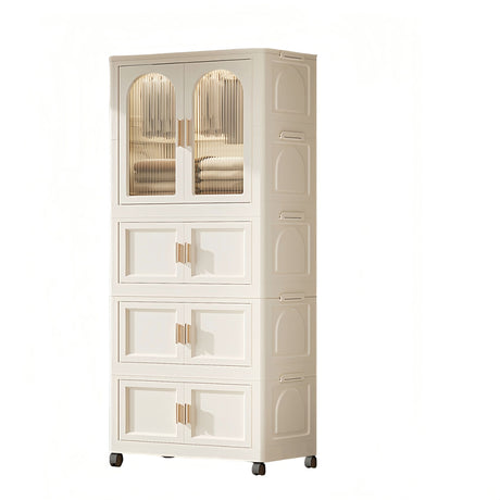 Folding Wardrobe Cabinet With Magnetic Doors, Wheels And Hangers