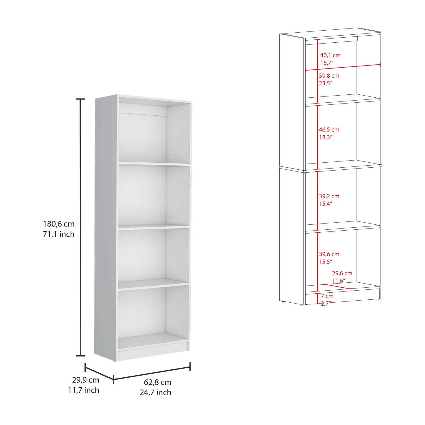 Dupree 3 Piece Home Bookcase set, 67" Wide with 14 Shelves ,  Living Room Set Set  White