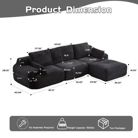 Compressed Sofa, Large Sectional Couches For Living Room - Black