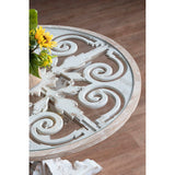Round Wooden Carved Table Distressed Design - Antique White