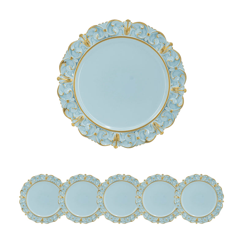 Plastic Charger Plate (Set of 6) - Blue / Gold