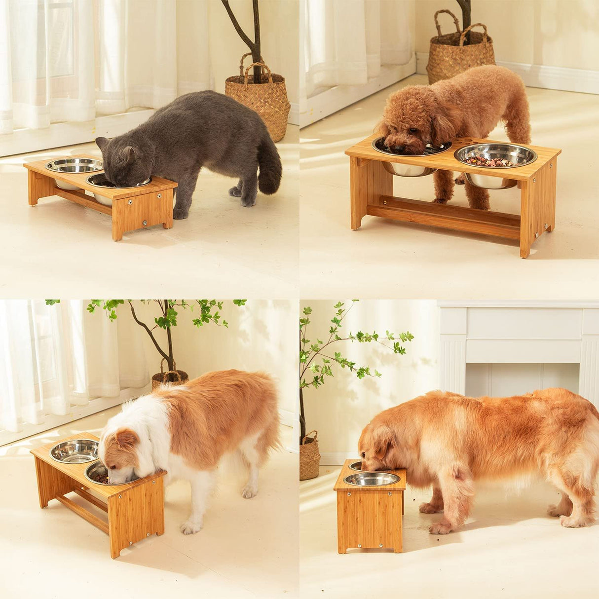 Gardenia - Raised Dog Bowl Stand For Medium Sized Dogs, Elevated Dog Bowls, Bamboo Raised Dog Bowl, Dog Food Bowl Stand, Feeding Station - Natural Wood