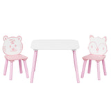 Table And Chair Set, 3 Piece Wooden Toddler Desk With Animal Backrest - Pink / White