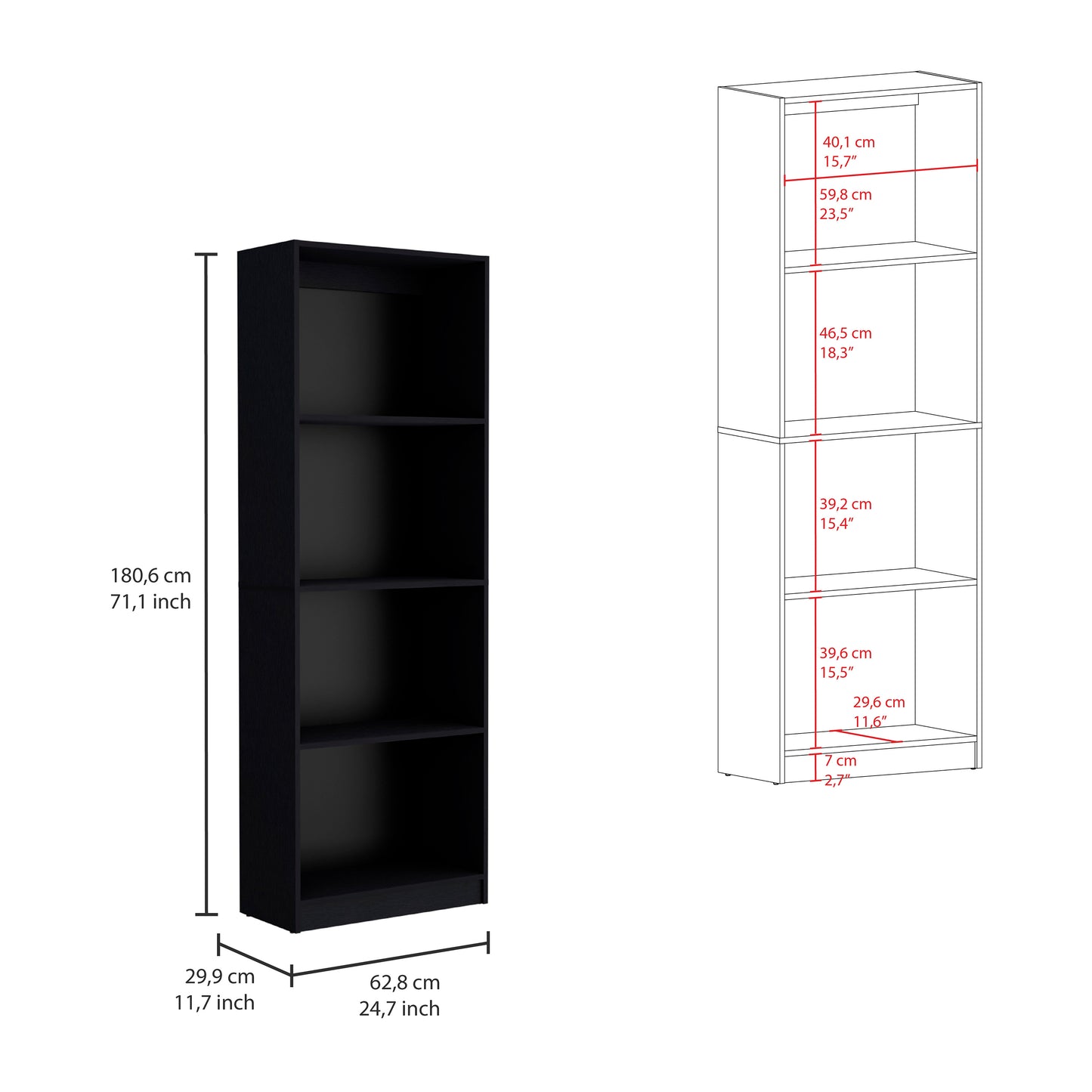 Dupree 4 Piece Home Bookcase set, 91" Wide with 17 Shelves And a Double-Door Cabinet ,  Living Room Set  Black