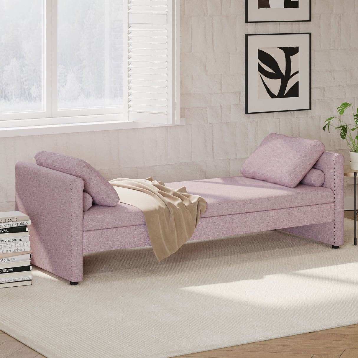 Modern Upholstered Chaise Lounger Daybed With Pillows Small Single Daybed, No Mattress Needed