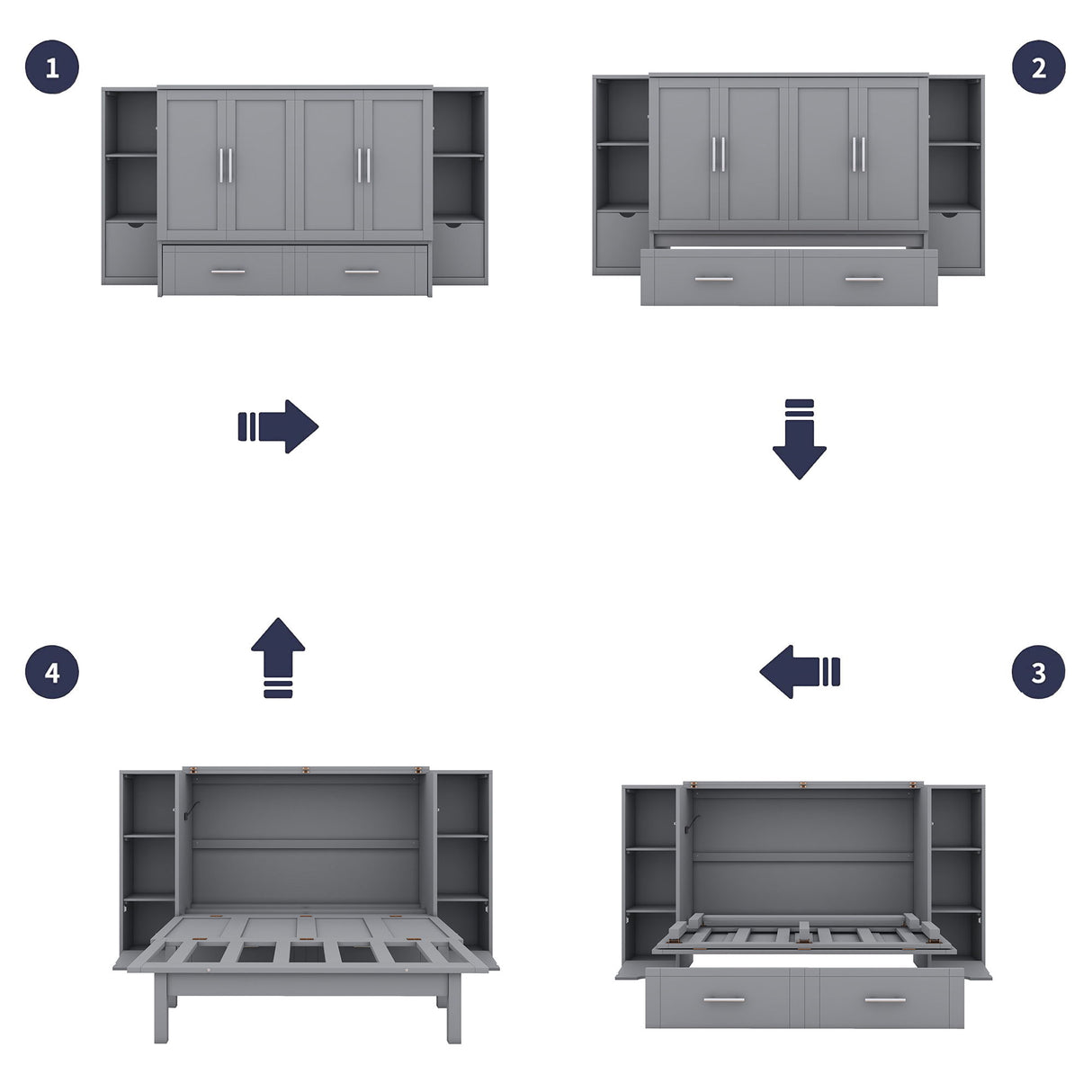 Murphy Bed With Shelves, Drawers And USB Ports