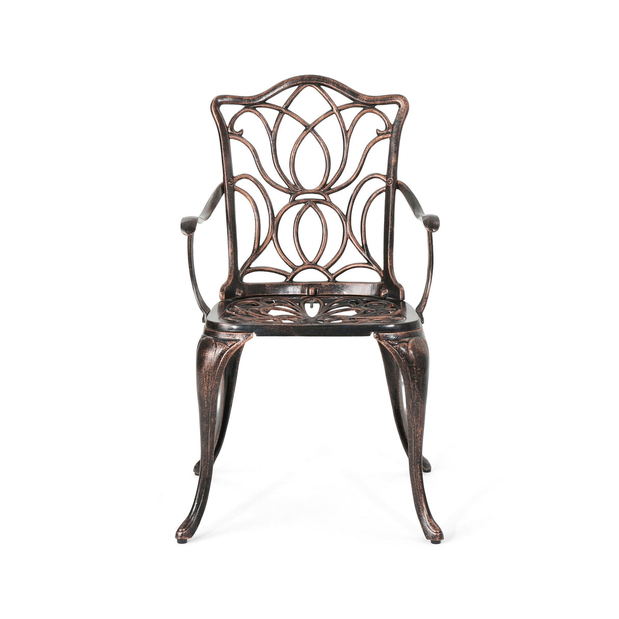 Outdoor Dining Chair With Floral Design And Curved Saber Legs (Set of 2) - Copper