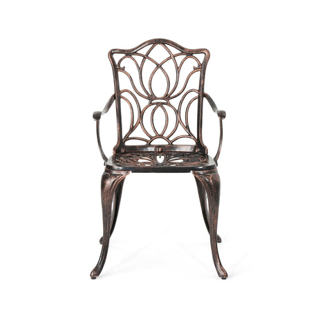 Outdoor Dining Chair With Floral Design And Curved Saber Legs (Set of 2) - Copper