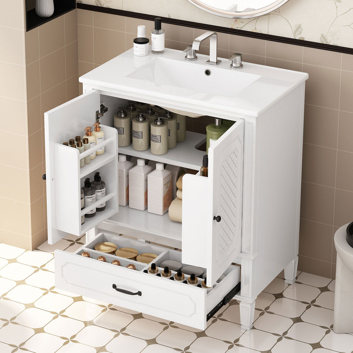 Vintage Style Bathroom Vanity With Sink, Multi Functional Storage, Soft-Closing Door