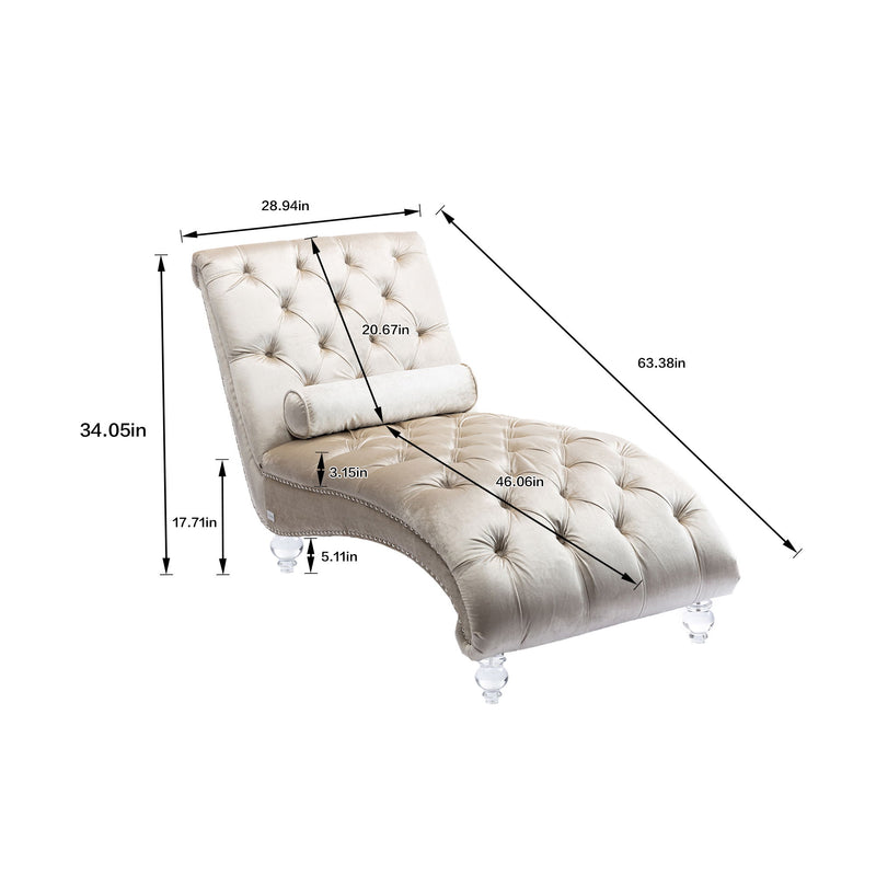 Chaise Lounge Indoor, Button Tufted Upholstered Chaise Lounge Chair With Pillow