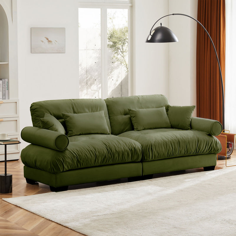 Modern Sofa With Bolstered Armrests And Pillows