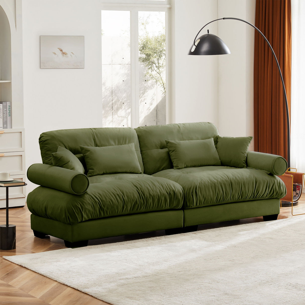 Modern Oversize Sofa With Cloud Like Comfort, Featuring Waist And Throw Pillows