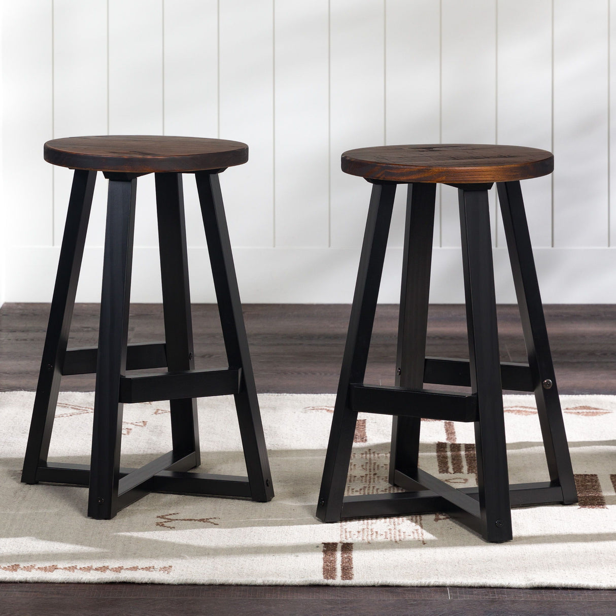 Rustic Distressed Round Dining Stool