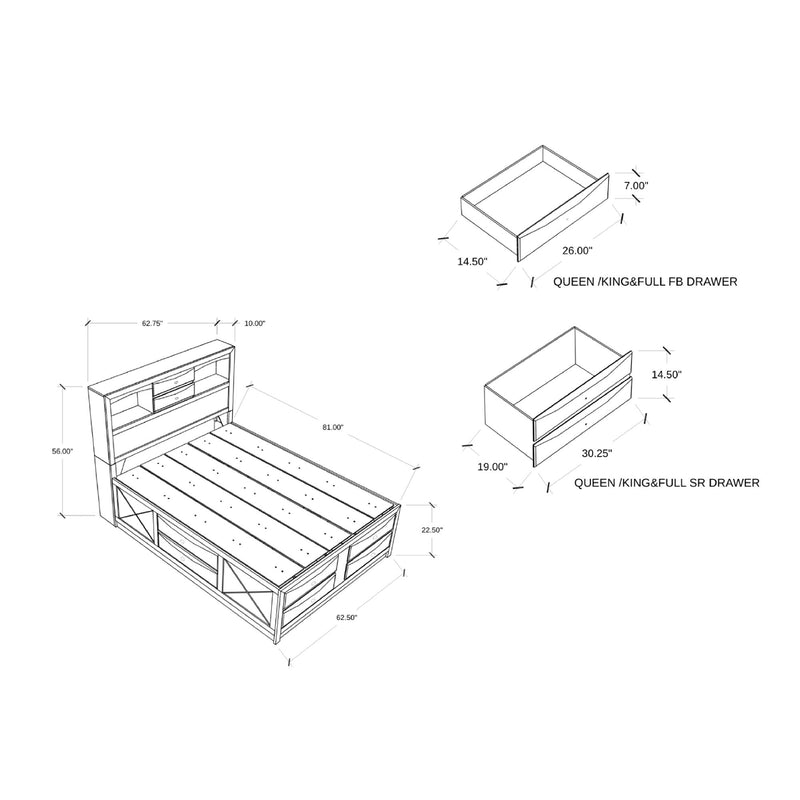 Lucille - 5 Piece Bedroom Set With Storage Drawers And Bookcase Headboard