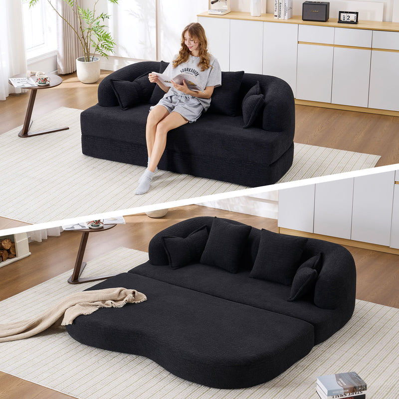 Foldable Sofa Bed, Boneless Couch Convertible Sleeper With 4 Pillows