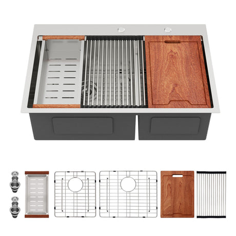 Topmount, Drop In Double Bowl Kitchen Sink