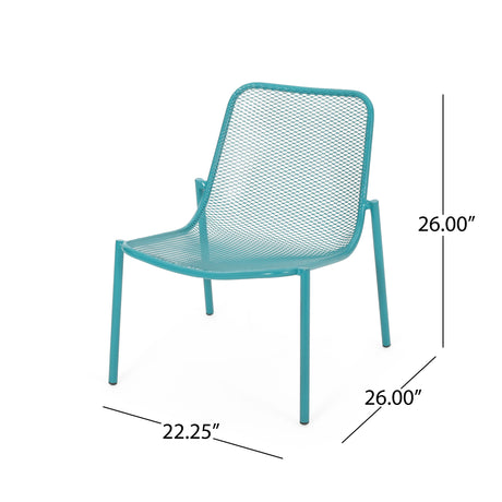Outdoor Iron Chair With Mesh Design - Teal
