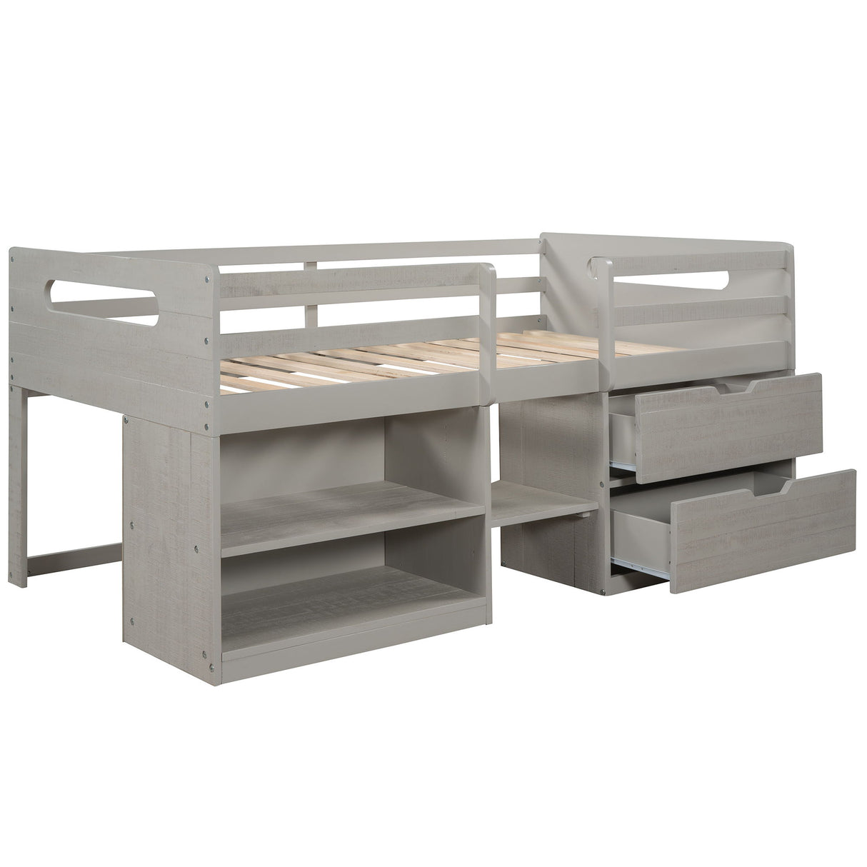 Loft Bed With Two Shelves And Two Drawers