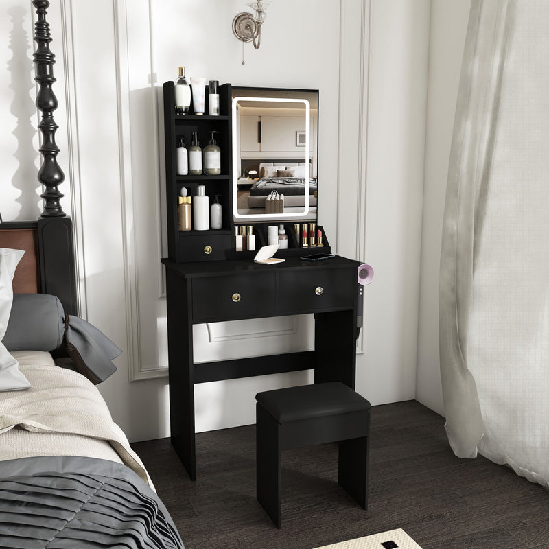Modern Small Vanity Desk With 3 LED Lighting Modes, 3 Drawers