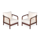 Outdoor Lounge Chair With Woven Backrest, Solid Wood Frame, Comfortable Cushions