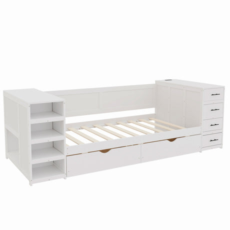 Daybed With Side Shelves, Multi Functional Desk & Charging Station