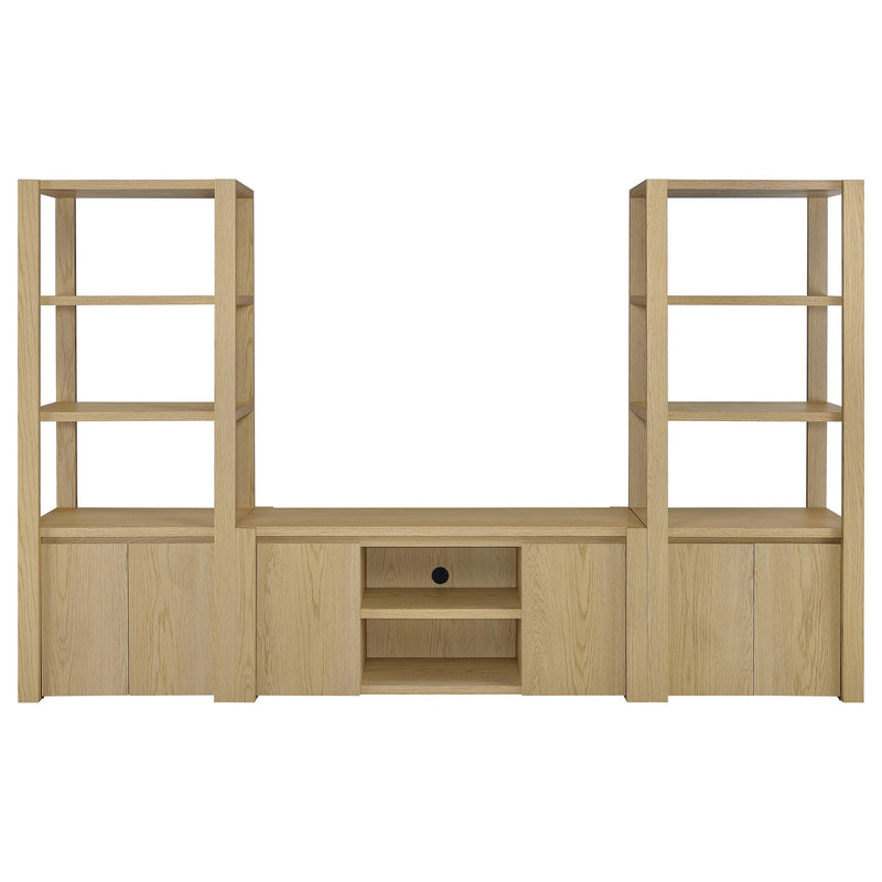 Susac - 3 Piece Entertainment Center With TV Stand And Media Towers - Light Oak