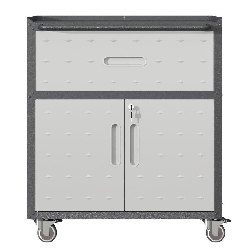 Sturdy And Durable Metal Tool Cabinet For Garage With Wheels Mobile Heavy Duty Storage Cabinet With 1 Drawer And 2 Locking Doors