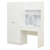 2 Door Storage Vanity Wardrobe For Bedroom With Makeup Mirror And Drawers - White