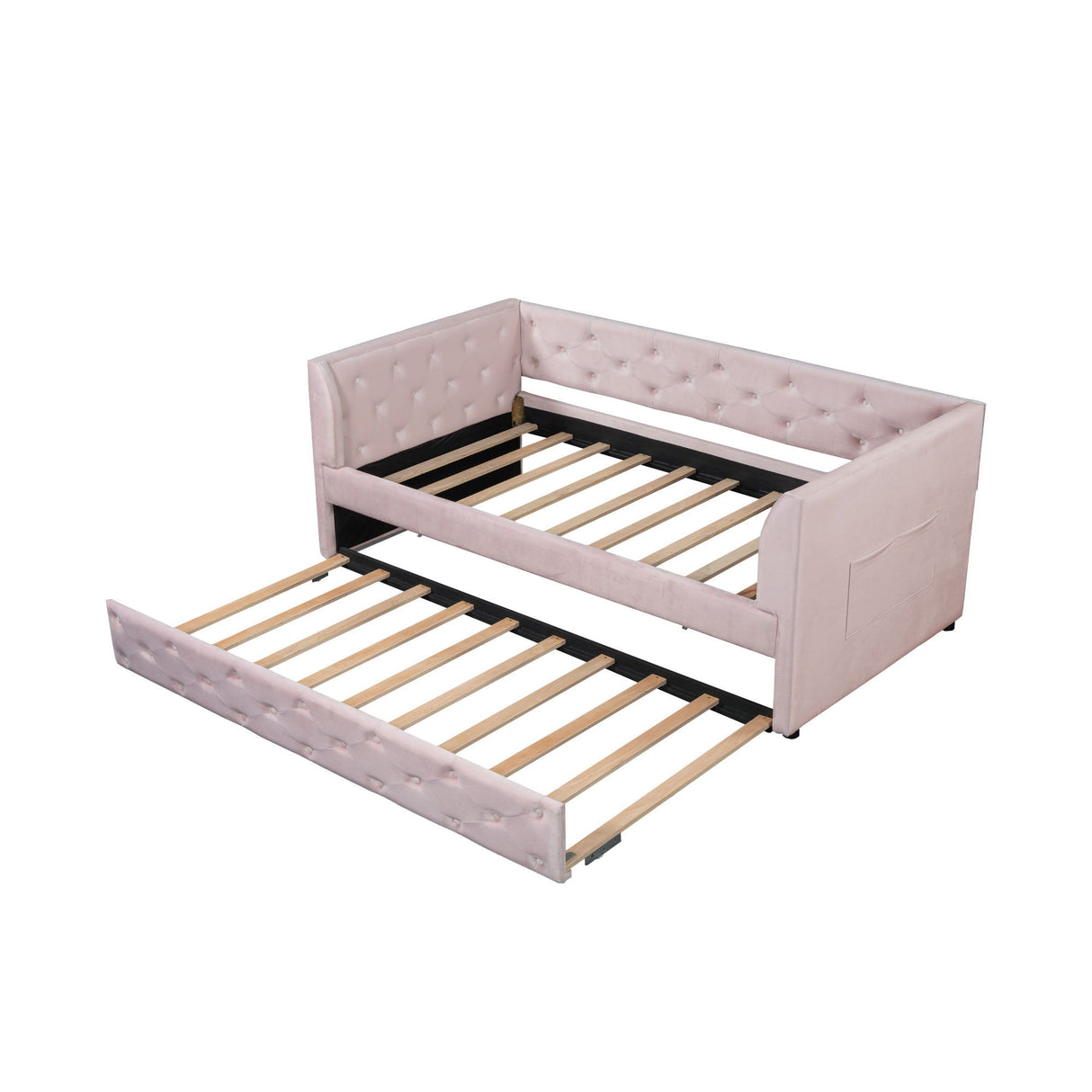Twin Size Upholstered Tufted Daybed With Trundle - Pink