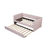 Twin Size Upholstered Tufted Daybed With Trundle - Pink