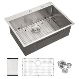 Drop In Kitchen Sink, 16 Gauge Stainless Steel, Single Bowl, Topmount Basin