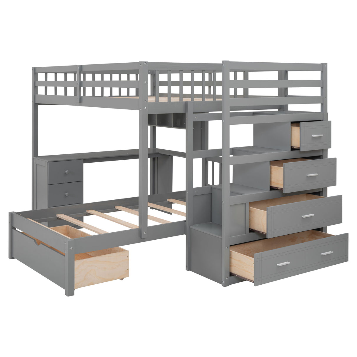 Bunk Bed With Desk, Drawers And Shelves
