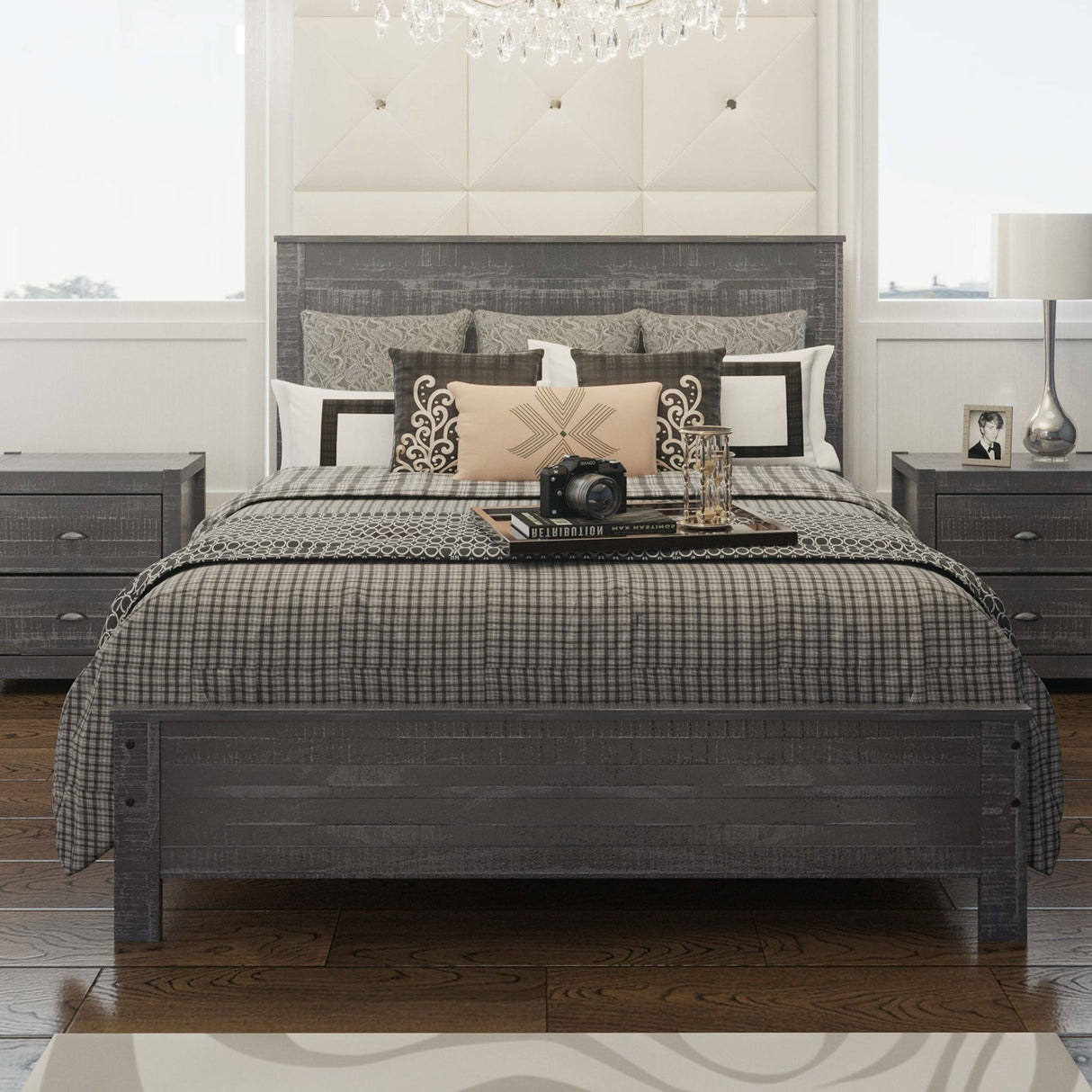 Albany - Bed Frame With Headboard, Heavy Duty Modern Rustic Design