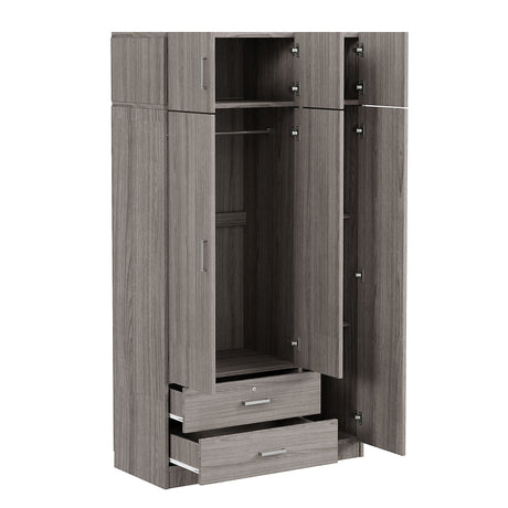 Modern 3 Door Mirror Wardrobe With 2 Drawers And Top Cabinet - Gray