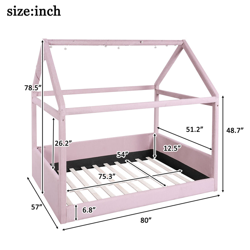 Upholstered House Style Daybed With LED Light Strips