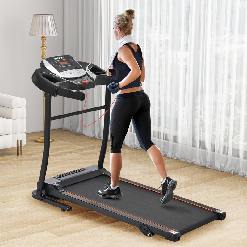 Folding Treadmill With Incline And Heart Rate Sensor, 2.5Hp Quiet Brushless With USB Charge Station, Small Space Portable Running Walking Machine - Black / Silver