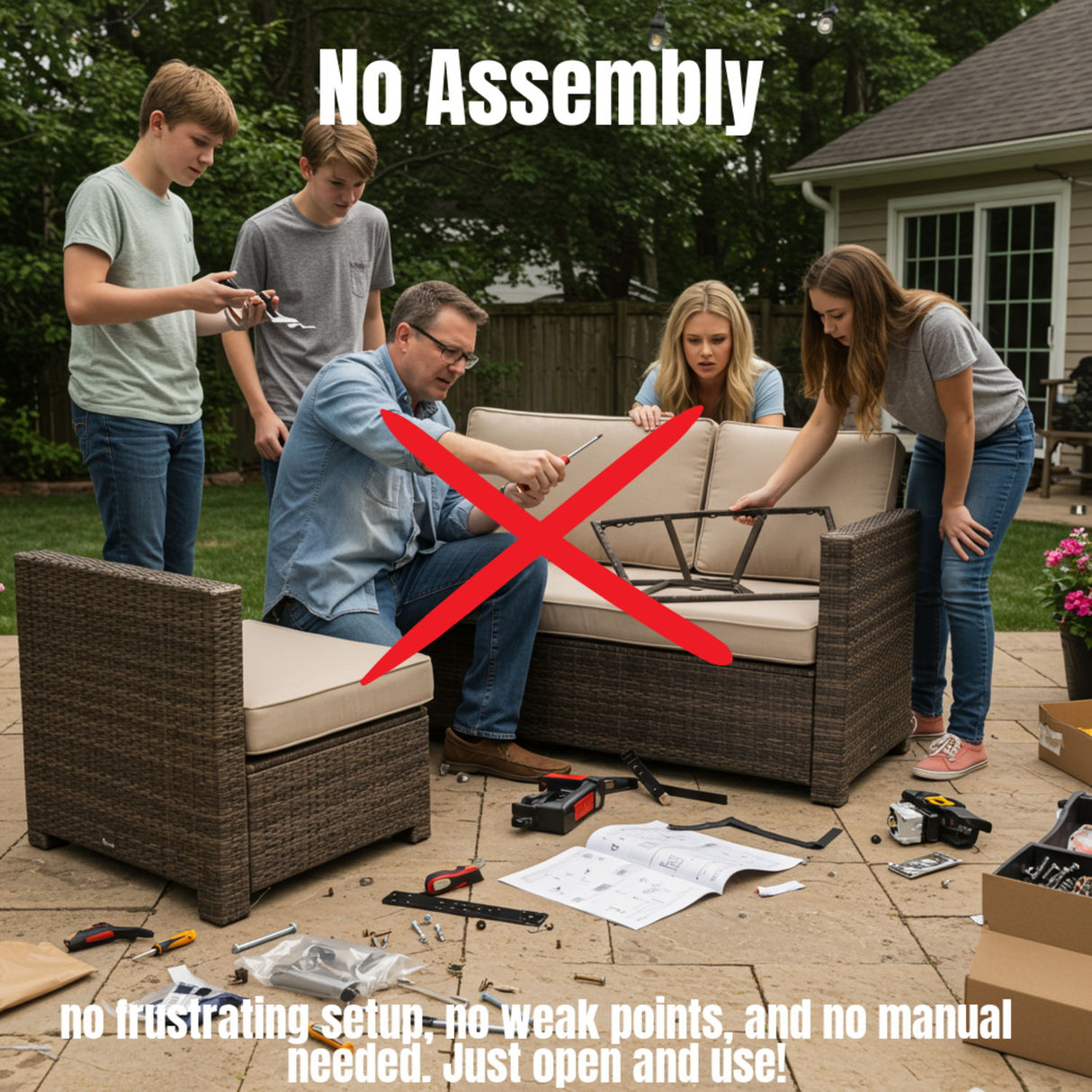3 Piece Patio Sofa Set, Resort Grade Outdoor Seating With Cushioned Comfort - Brown