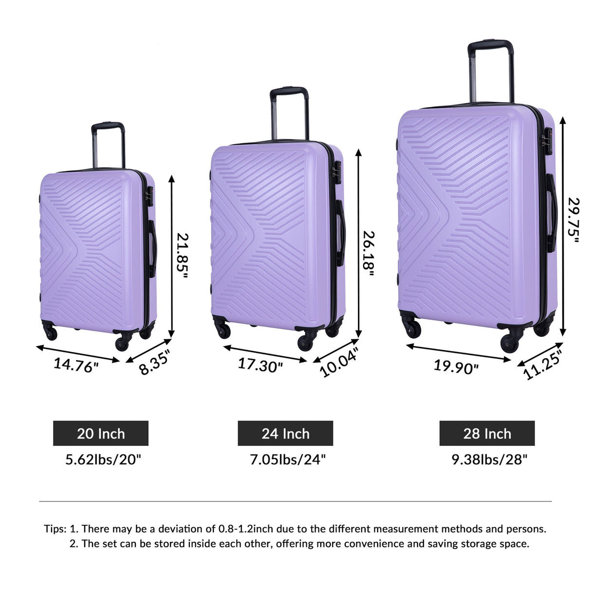 3 Piece Luggage Sets Lightweight Suitcase With Two Hooks, Spinner Wheels, Tsa Lock, Durable Hard Shell