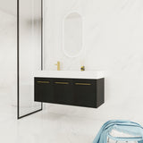 Contemporary 48" Wall Mounted Bathroom Vanity With Resin Sink And Soft Closing Doors And Line - Black Chestnut