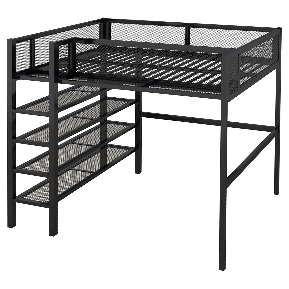 Loft Bed With 4 Tier Shelves And Storage