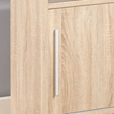 Sideboard Buffet Entry Cabinet Sliding Doors Metal Bar Handles Four Shelves