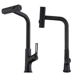 Modern Kitchen Waterfall Faucet With Pull Down Sprayer, Single Handle, 360 Degree Rotating - Matte Black