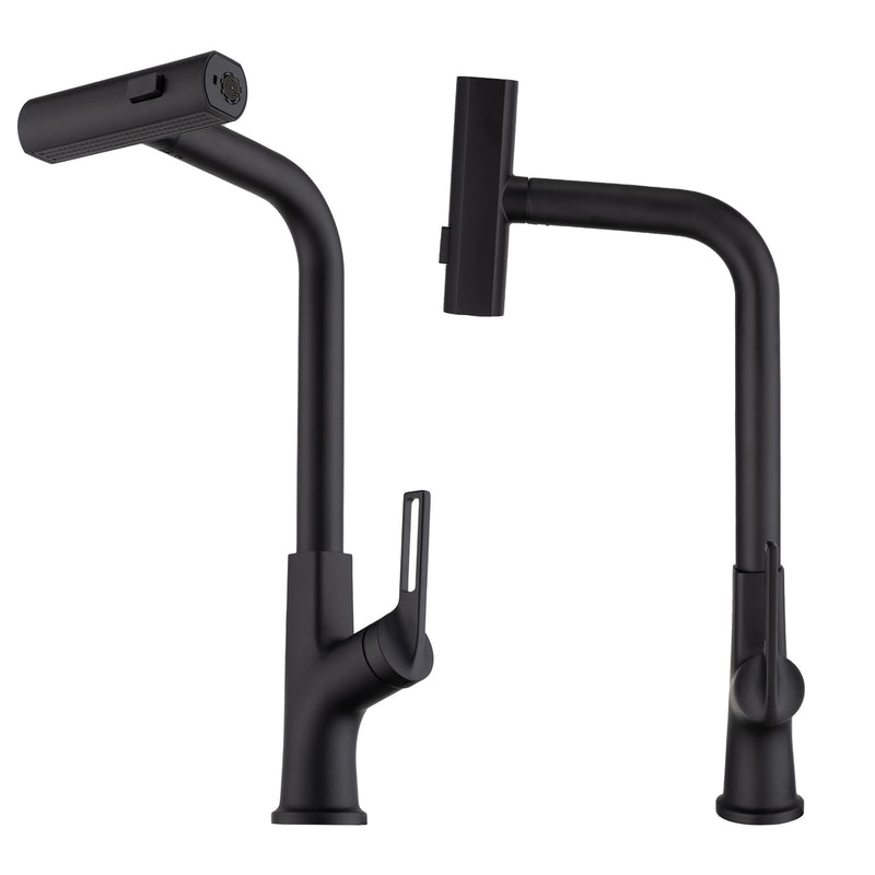Kitchen Waterfall Faucet With Pull Down Sprayer, Single Handle, 360 Degree Rotating