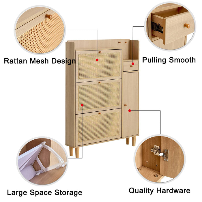 Modern minimalist storage cabinet MDF bed top cabinet Japanese rattan shoe cabinet, small home furniture. Suitable for hallways and living rooms