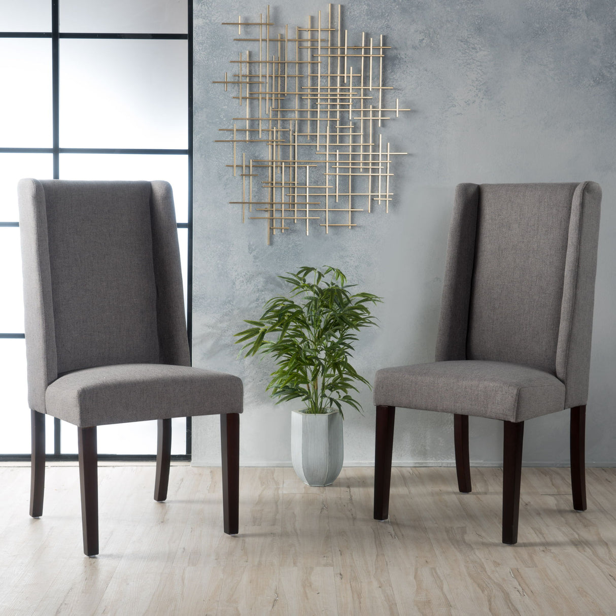 High Back Dining Chair With Wingback Design (Set of 2)